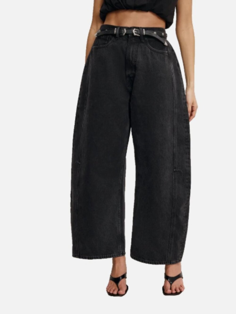 Good American Extreme Barrel Jeans Black Size 8/29 NWT High Rise Bowed Wide Leg - Picture 7 of 13